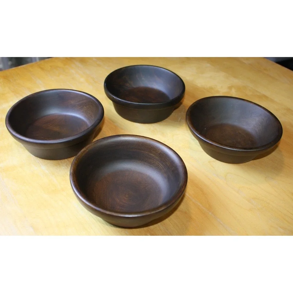 David Auld Dark Wooden Bowl Set of 4 Made in Haiti Vintage MCM Small Rimmed
